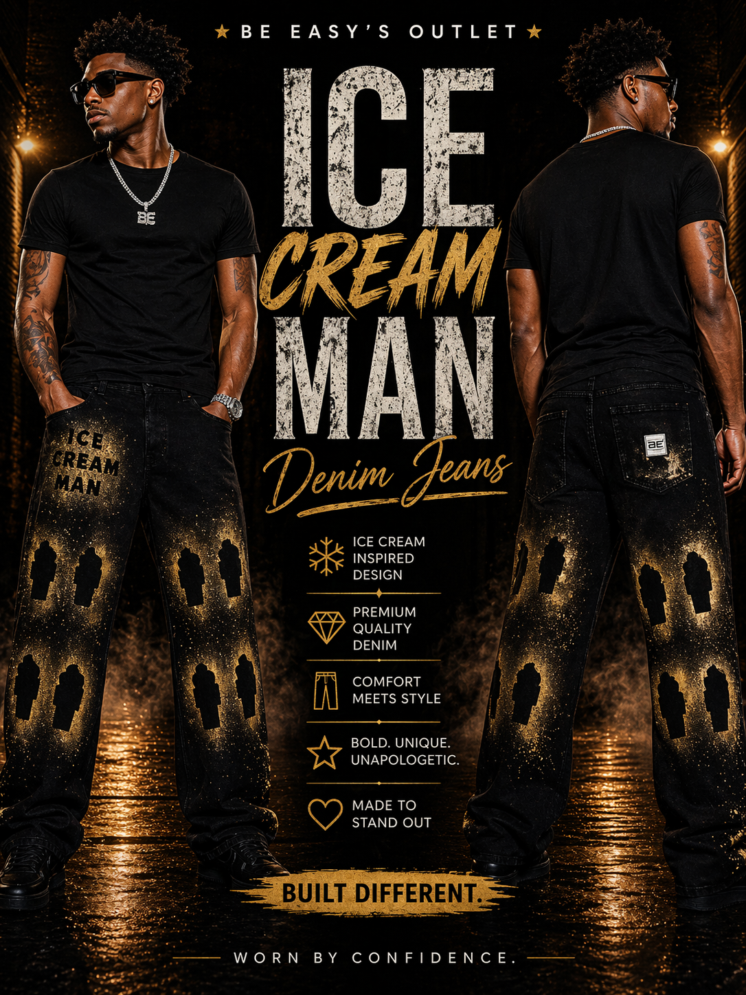 Men’s  Ice Cream Man Denim Jeans Straight Leg