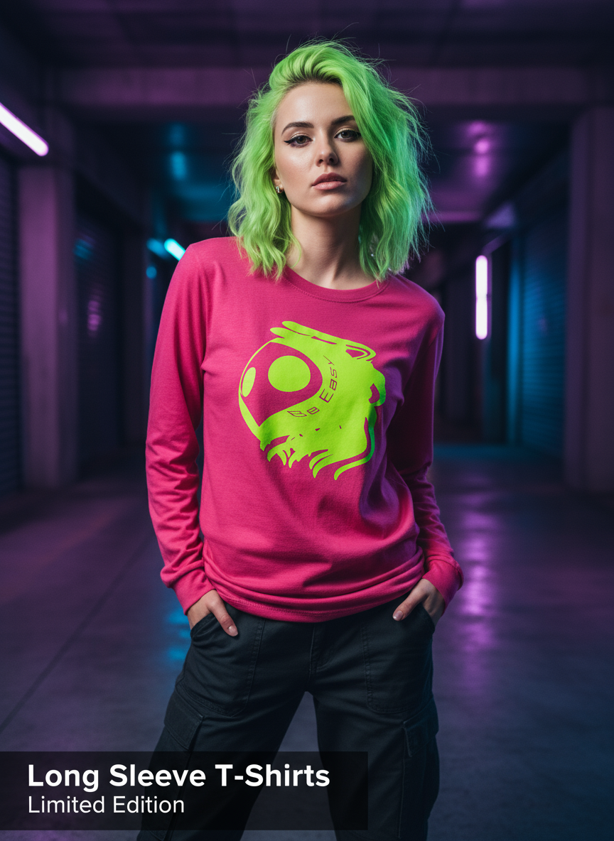 Long Sleeve T-Shirts Banner - Pink with Neon Green Logo
