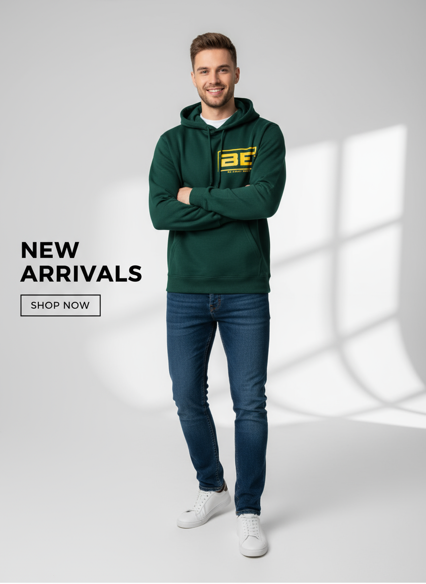 White male model in green hoodie banner