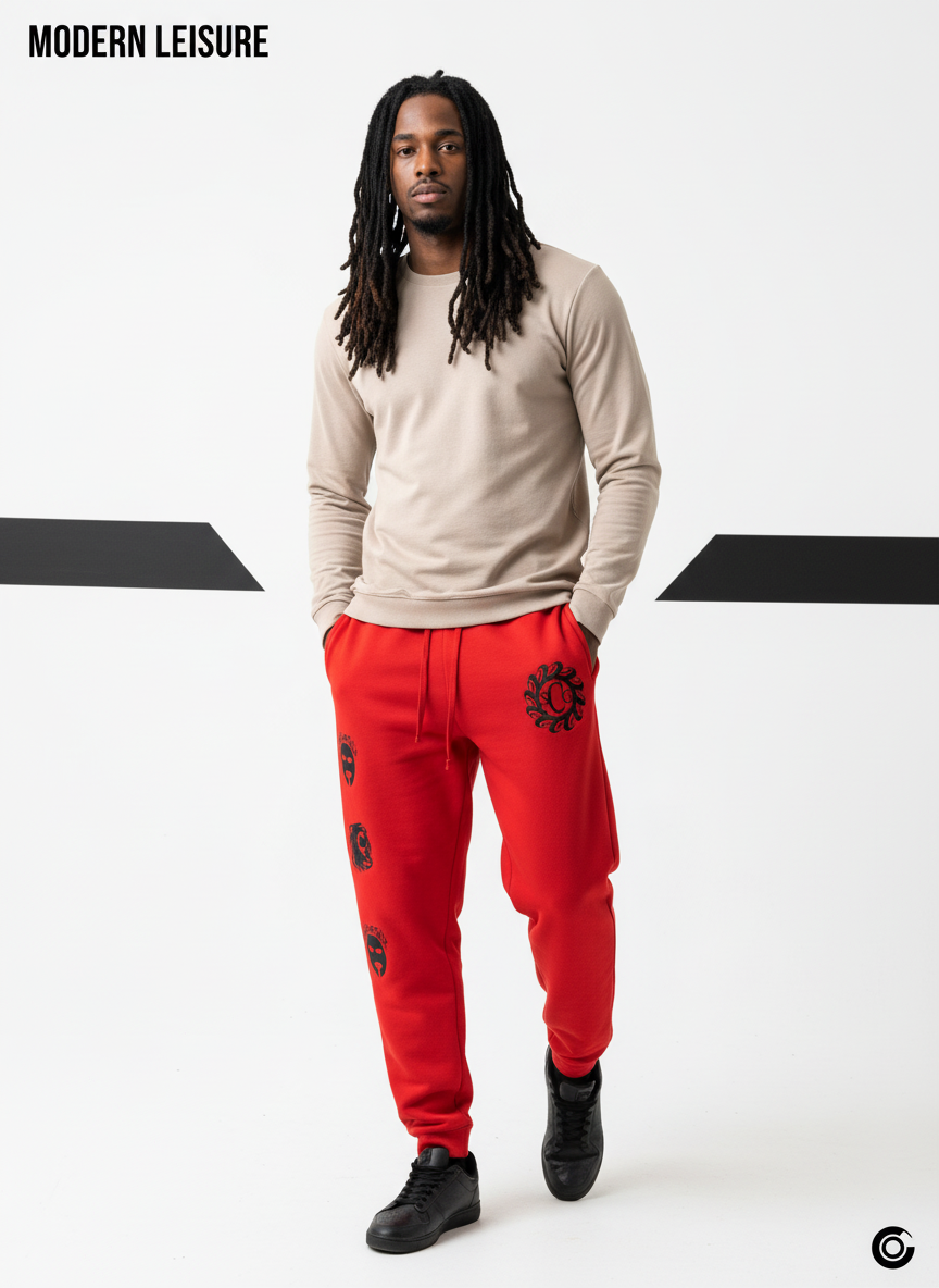 Red Jogging Pants Banner - Black Male Model with Dreads