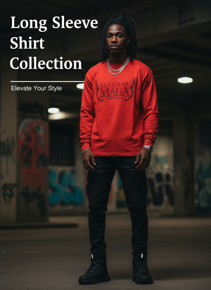 Long Sleeve Shirt Banner - Red with Black Logo