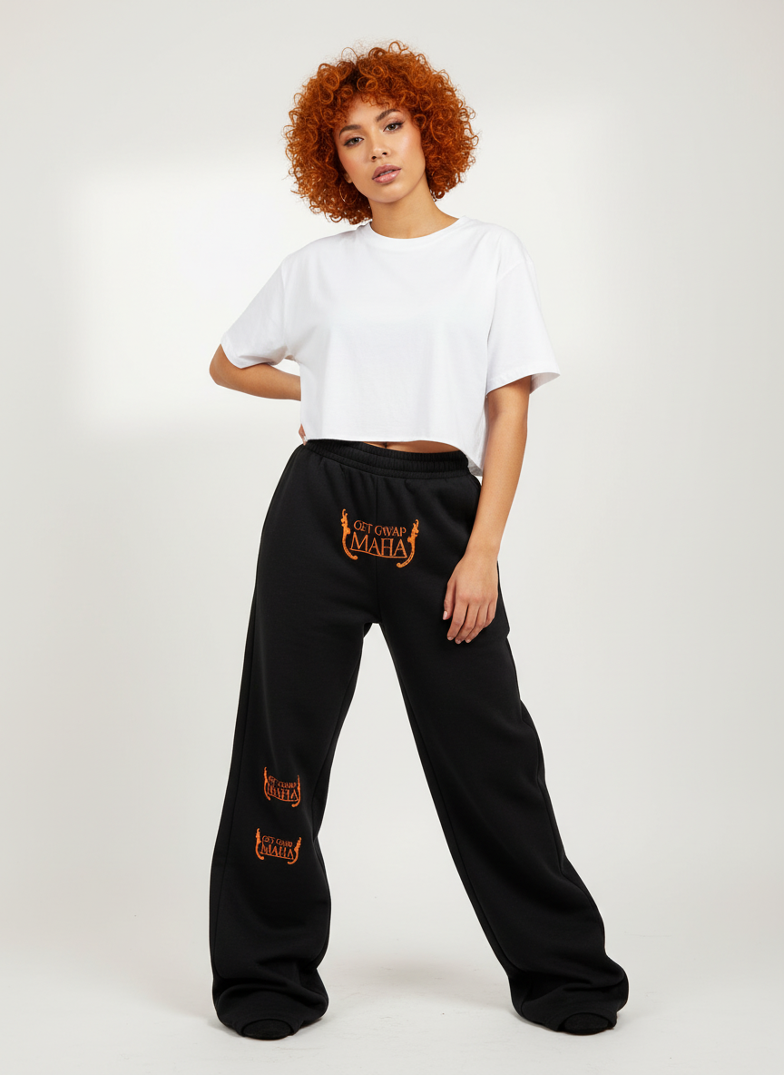 Jogging Pants Banner - Mexican Female Model with Orange Hair and White Top